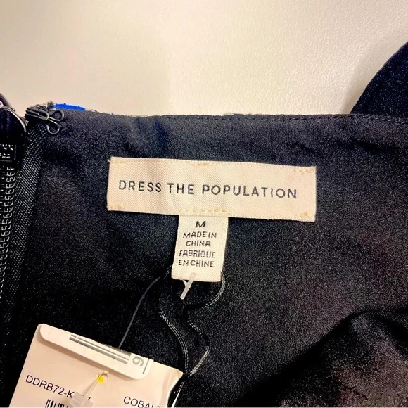 Imperfect NWT Dress the Population embroidered overlay blue floral medium dress - Picture 13 of 17